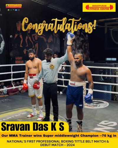 our dedicated MMA trainer, for securing the Super Middleweight Champion title in the National's First Professional Boxing Title Belt Match of 2024! 